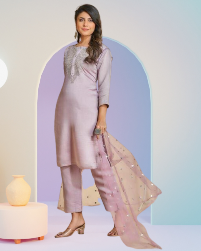 Chanderi Silk Pretty Women Kurti Set - Image 4