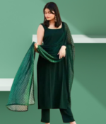 Elegant Dark Green Kurta Set With Dupatta