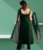 Elegant Dark Green Kurta Set With Dupatta - Image 2