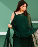 Elegant Dark Green Kurta Set With Dupatta - Image 3