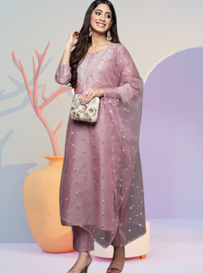 Chanderi Silk Pretty Women Kurti Set - Image 1